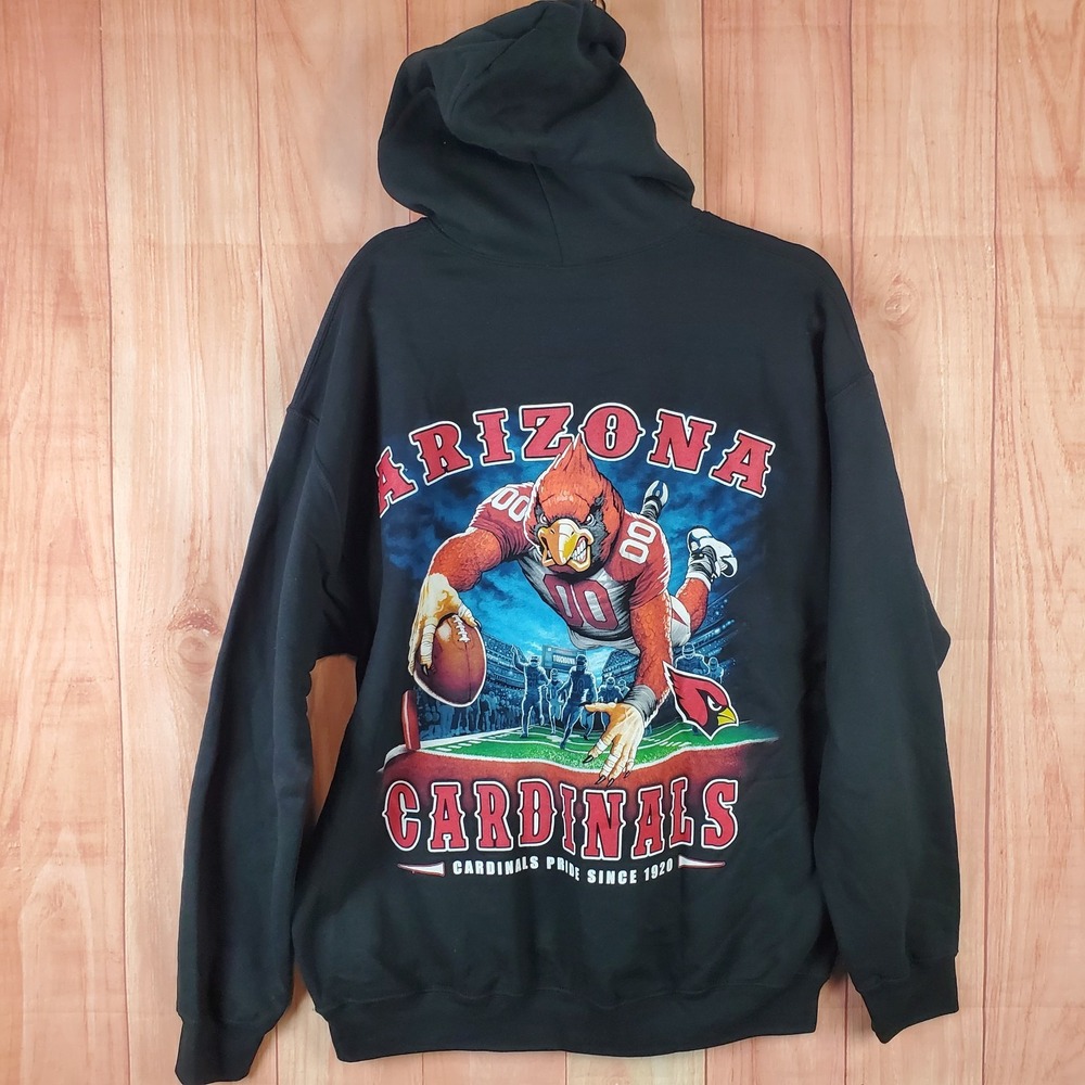 Majestic Mens Hoodie Sz Large Black Arizona Cardinals Drawstring Long Sleeve